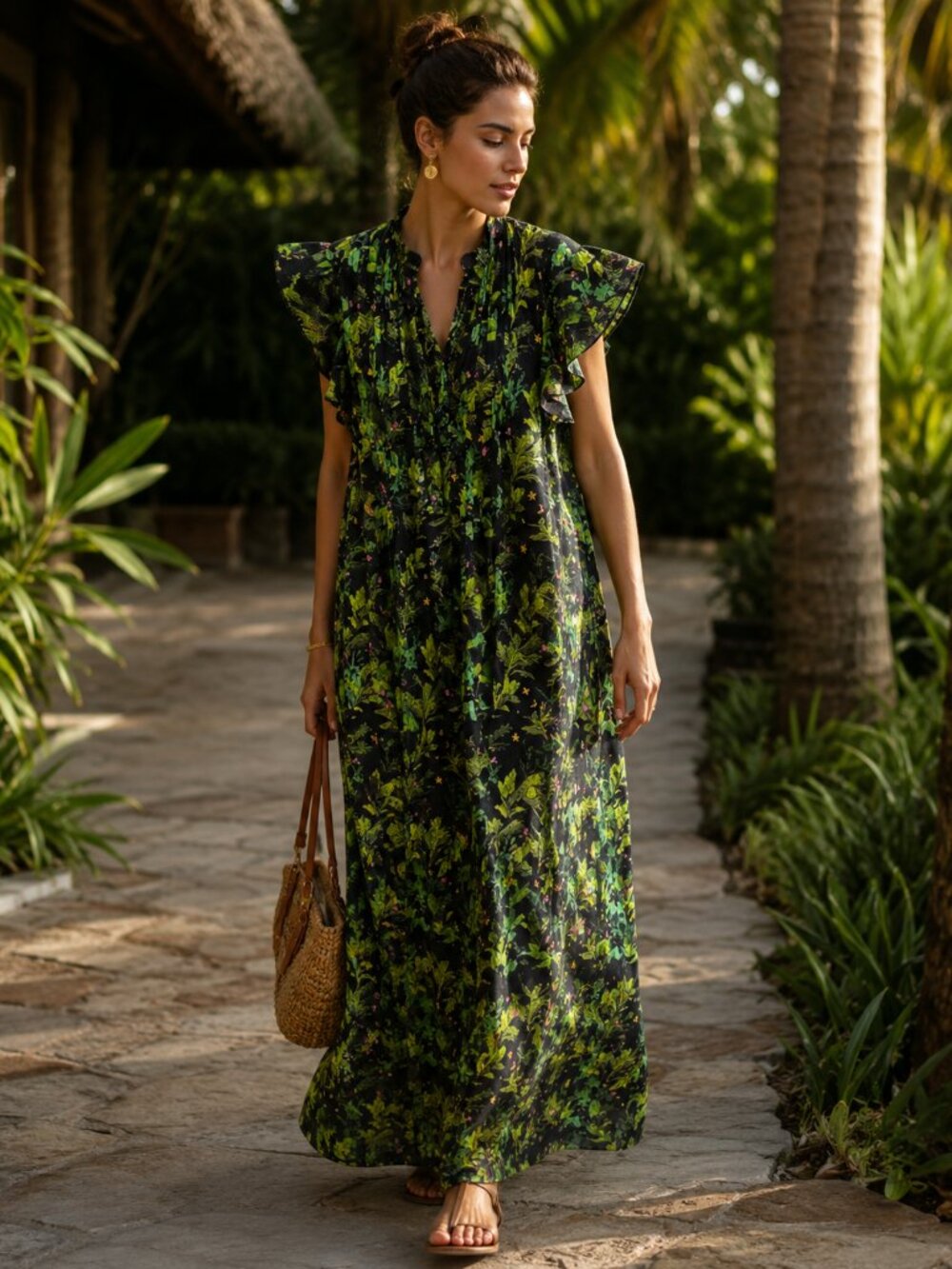 CYNTHIA ROWLEY Sz S Small Jungle Tropical Print Nairobi Caftan Dress